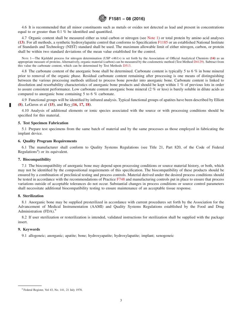 REDLINE ASTM F1581-08(2016) - Standard Specification for Composition of Anorganic Bone for Surgical Implants