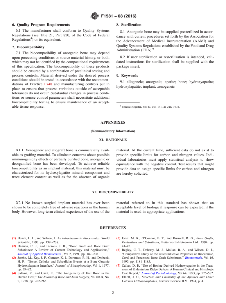 ASTM F1581-08(2016) - Standard Specification for Composition of Anorganic Bone for Surgical Implants