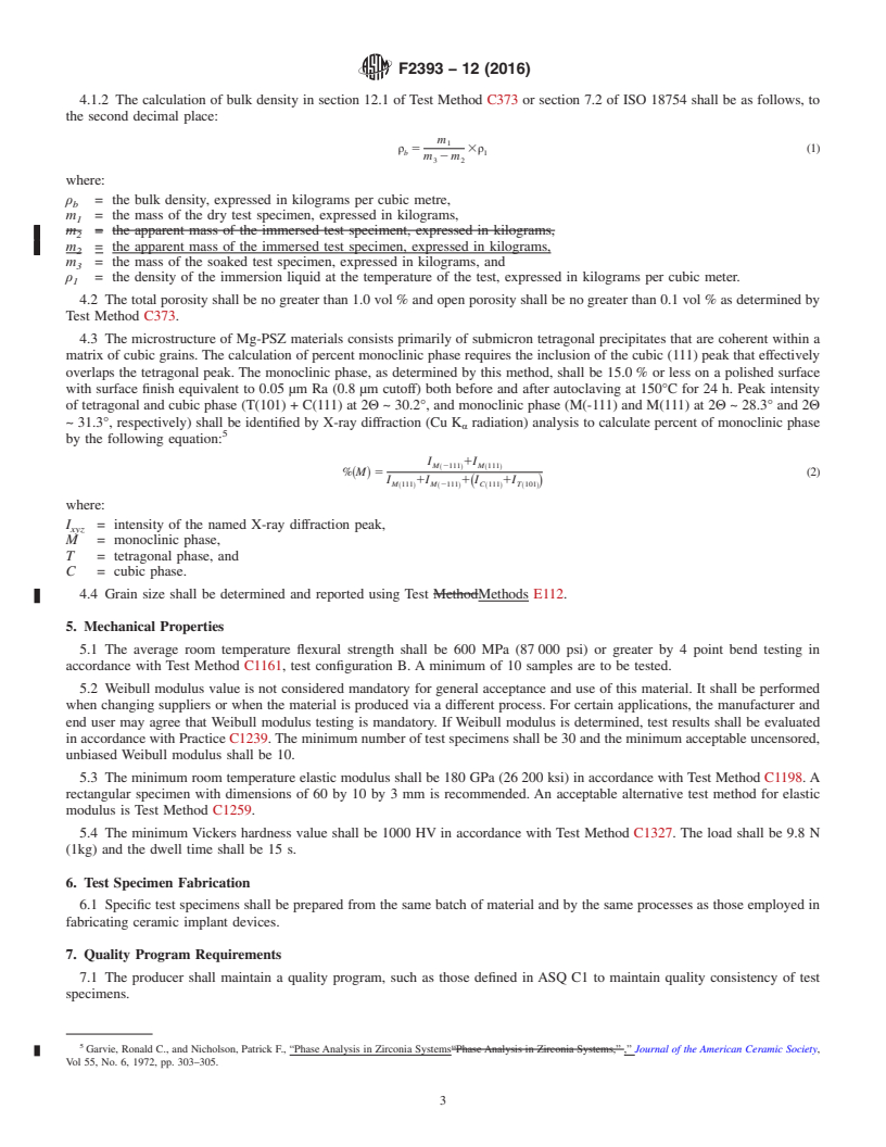 REDLINE ASTM F2393-12(2016) - Standard Specification for High-Purity Dense Magnesia Partially Stabilized Zirconia (Mg-PSZ)  for Surgical Implant Applications