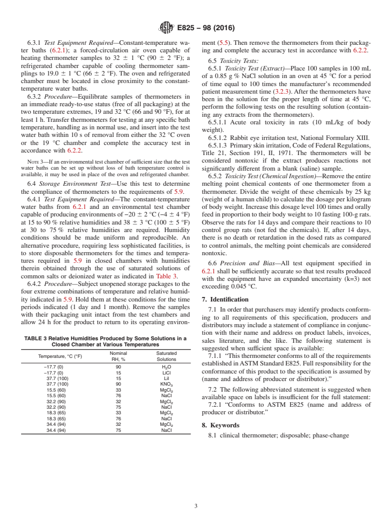 ASTM E825-98(2016) - Standard Specification for Phase Change-Type Disposable Fever Thermometer for Intermittent  Determination of Human Temperature