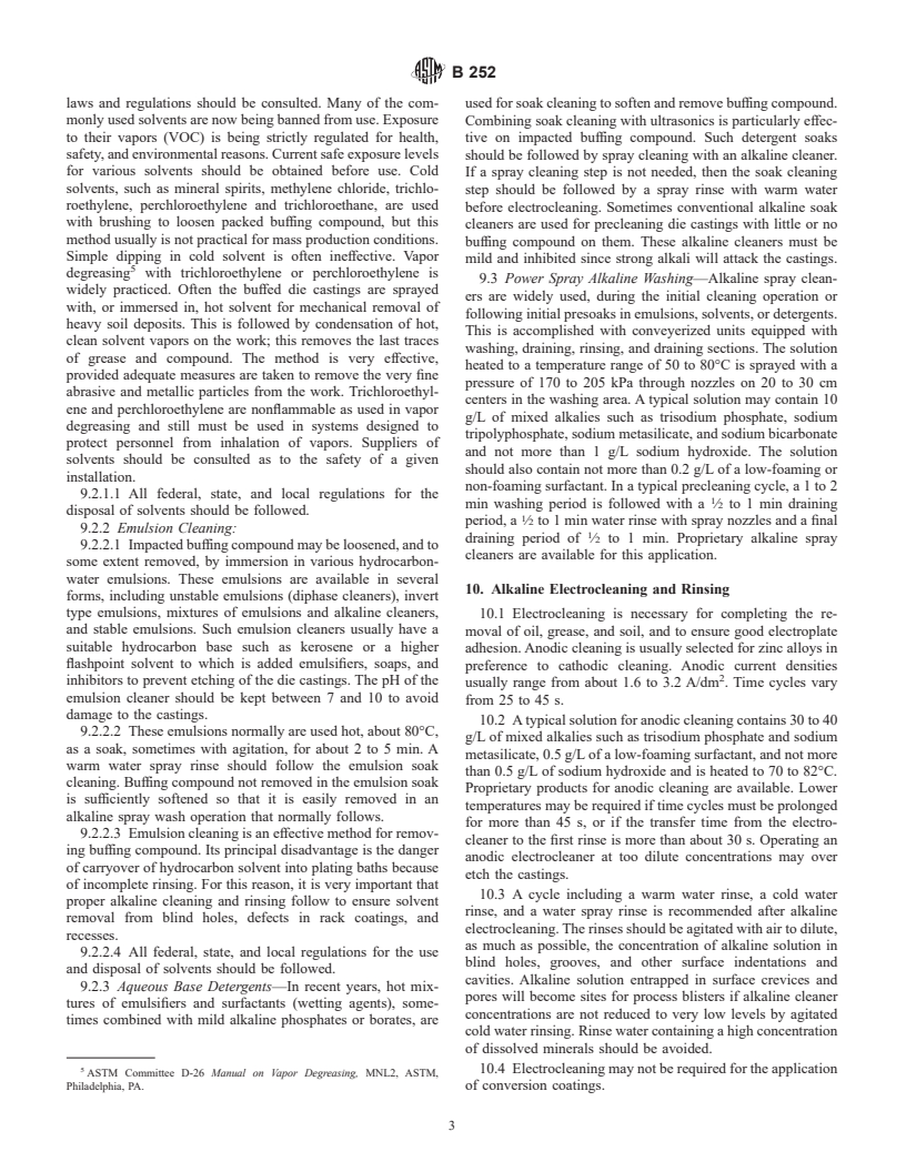 ASTM B252-92(1998) - Standard Guide for Preparation of Zinc Alloy Die Castings for Electroplating and Conversion Coatings