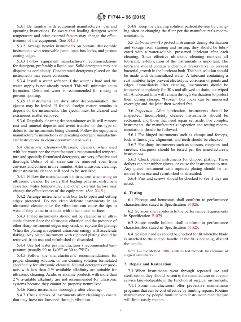 ASTM F1744-96(2016) - Standard Guide for Care and Handling of Stainless Steel Surgical Instruments