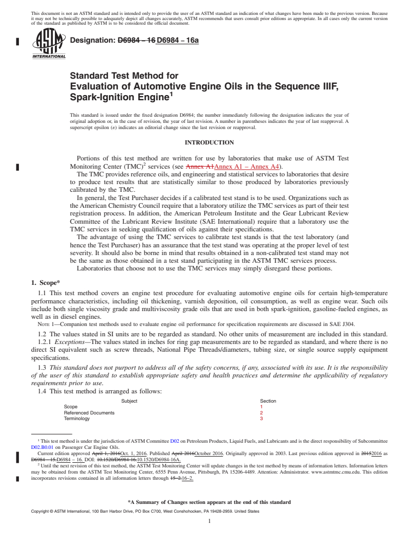 REDLINE ASTM D6984-16a - Standard Test Method for Evaluation of Automotive Engine Oils in the Sequence IIIF,  Spark-Ignition Engine