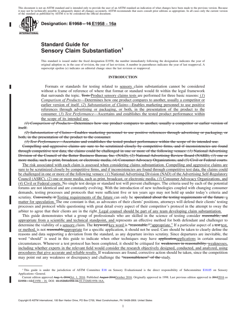 REDLINE ASTM E1958-16a - Standard Guide for  Sensory Claim Substantiation