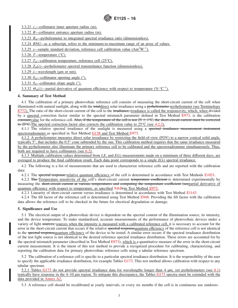 REDLINE ASTM E1125-16 - Standard Test Method for  Calibration of Primary Non-Concentrator Terrestrial Photovoltaic  Reference Cells Using a Tabular Spectrum