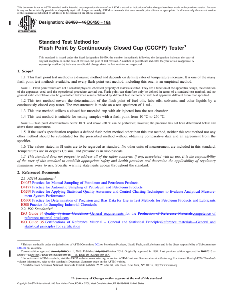 REDLINE ASTM D6450-16a - Standard Test Method for Flash Point by Continuously Closed Cup (CCCFP) Tester