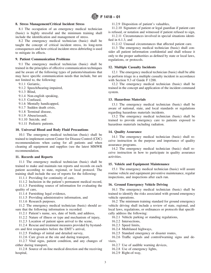 ASTM F1418-01 - Standard Guide for Training the Emergency Medical Technician (Basic) in Roles and Responsibilities (Withdrawn 2007)