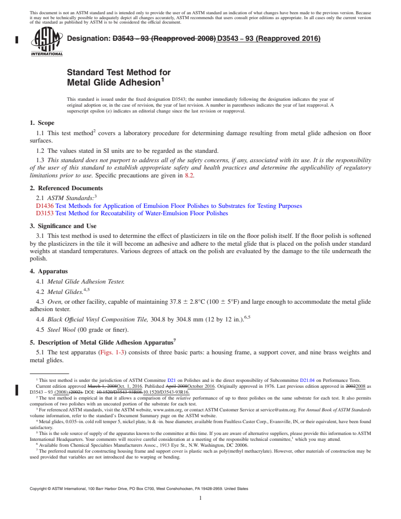 REDLINE ASTM D3543-93(2016) - Standard Test Method for  Metal Glide Adhesion