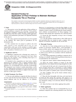 ASTM D4386-95(2016) ASTM D4386-95(2016) - Standard Practice for Application of Floor Polishes to Maintain Multilayer Composite Tile or Flooring - Page 1 preview