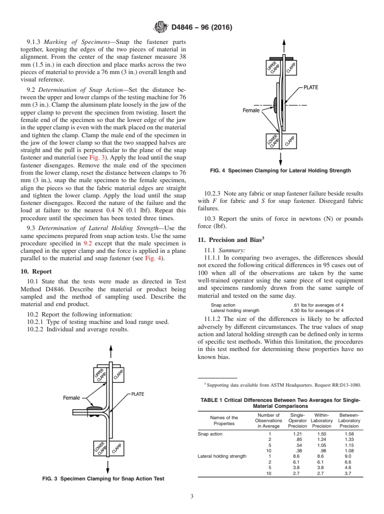 ASTM D4846-96(2016) - Standard Test Method for  Resistance to Unsnapping of Snap Fasteners