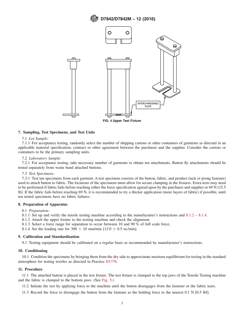 REDLINE ASTM D7842/D7842M-12(2016) - Standard Test Method for Holding Strength of Tack and Prong Fastener Attached Buttons