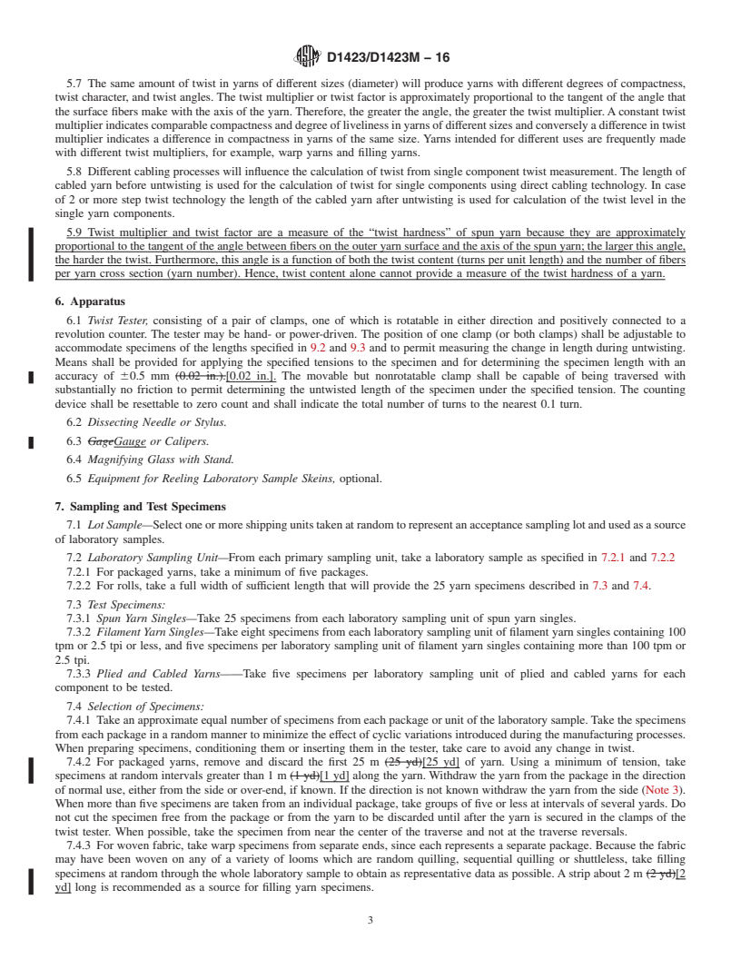 REDLINE ASTM D1423/D1423M-16 - Standard Test Method for  Twist in Yarns by Direct-Counting