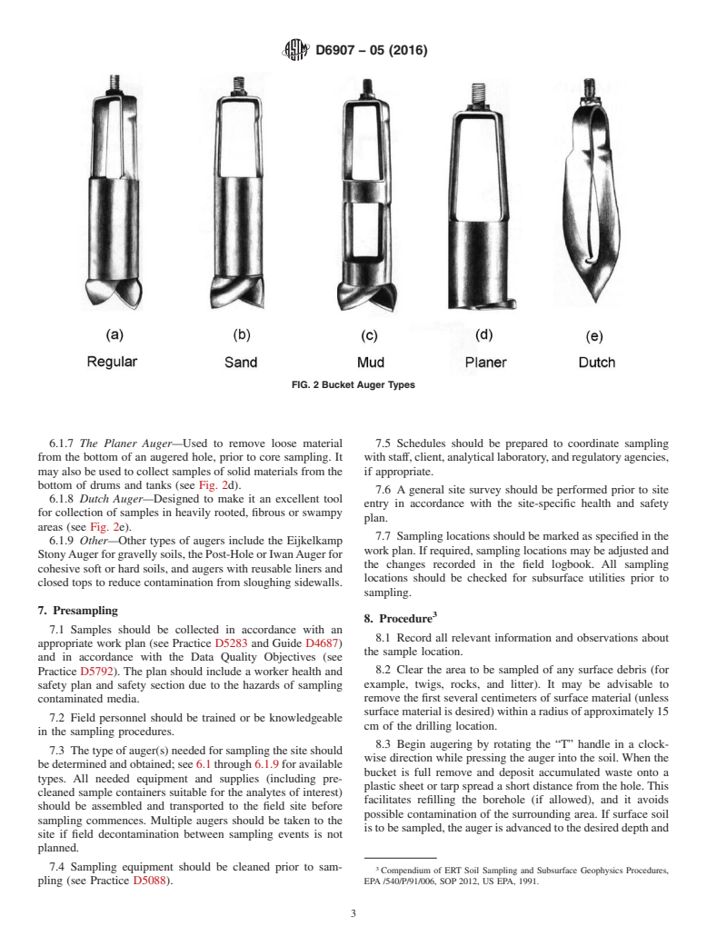 ASTM D6907-05(2016) - Standard Practice for  Sampling Soils and Contaminated Media with Hand-Operated Bucket  Augers