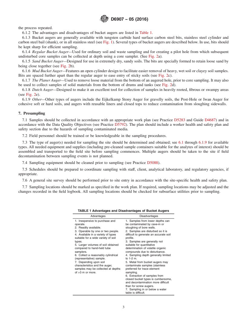 REDLINE ASTM D6907-05(2016) - Standard Practice for  Sampling Soils and Contaminated Media with Hand-Operated Bucket  Augers