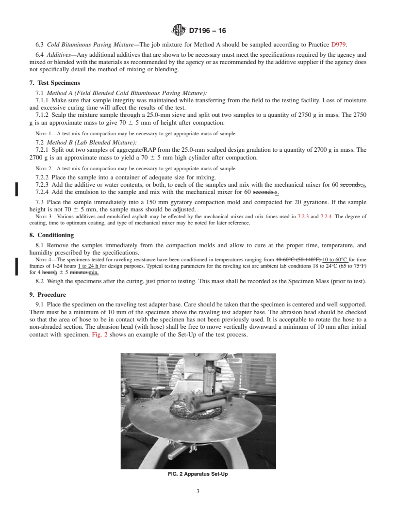 REDLINE ASTM D7196-16 - Standard Test Method for  Raveling Test of Cold Mixed Emulsified Asphalt Samples