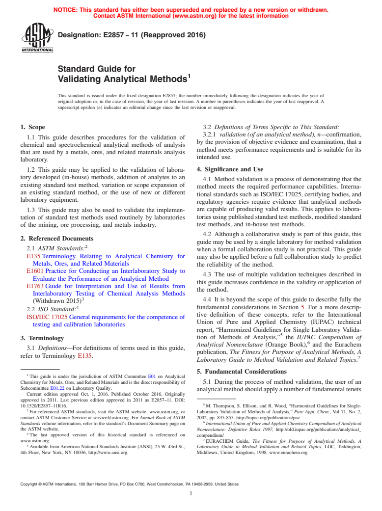 ASTM E2857-11(2016) - Standard Guide for  Validating Analytical Methods