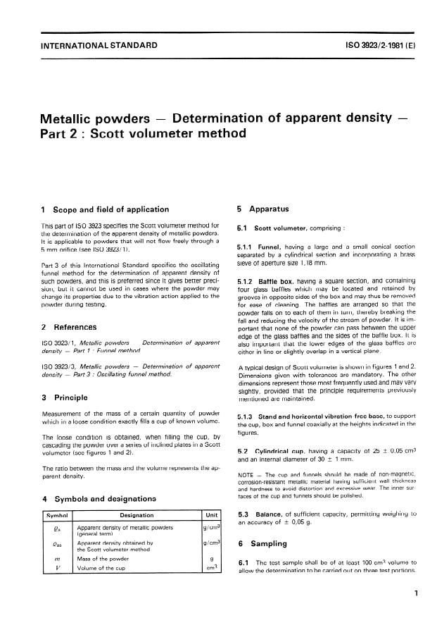 ISO 3923-2:1981 - Metallic powders -- Determination of apparent density