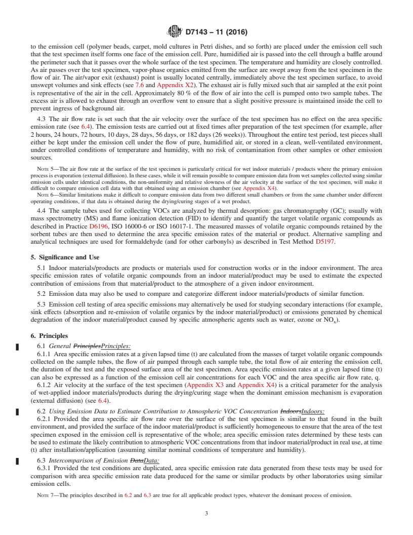 REDLINE ASTM D7143-11(2016) - Standard Practice for  Emission Cells for the Determination of Volatile Organic Emissions  from Indoor Materials/Products