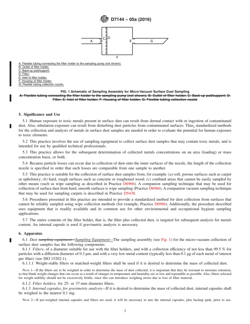 REDLINE ASTM D7144-05a(2016) - Standard Practice for  Collection of Surface Dust by Micro-vacuum Sampling for Subsequent  Metals Determination