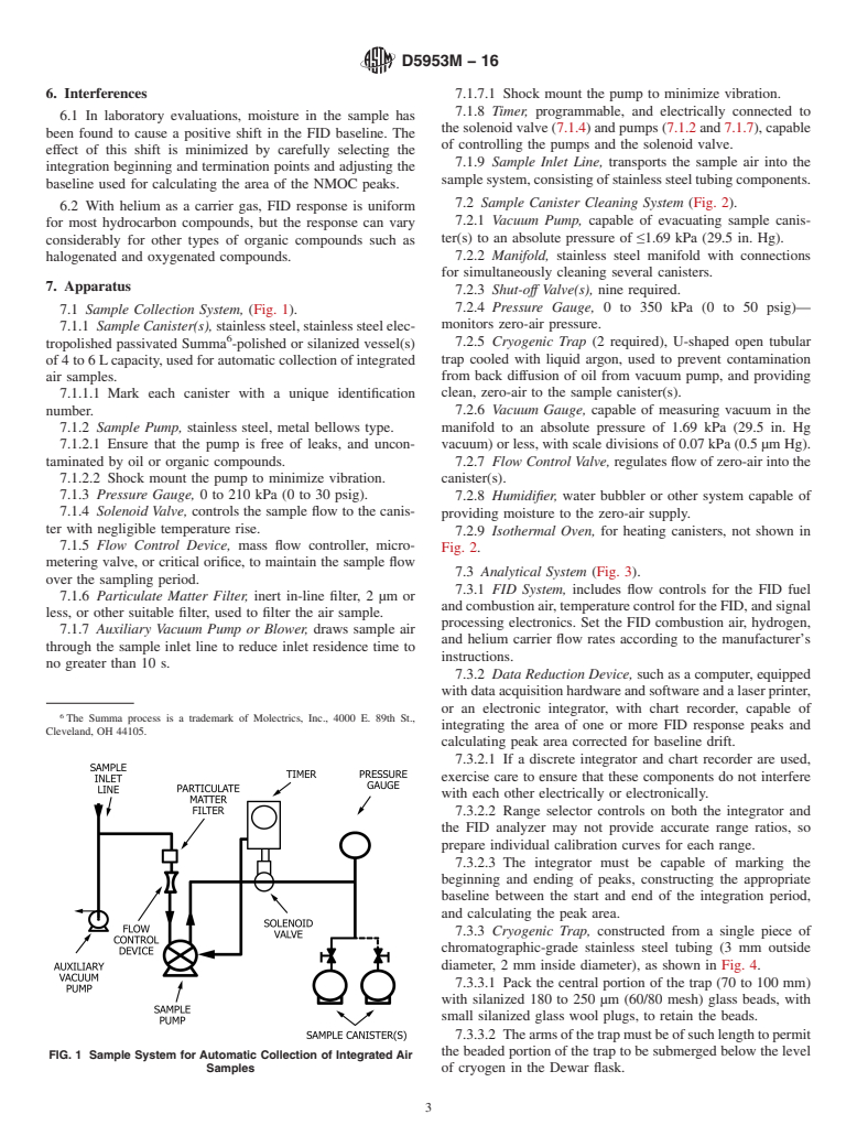 ASTM D5953M-16 - Standard Test Method for  Determination of Non-methane Organic Compounds (NMOC) in Ambient  Air Using Cryogenic Preconcentration and Direct Flame Ionization Detection