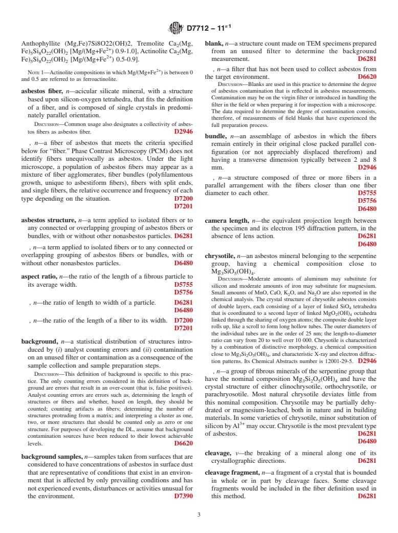 ASTM D7712-11e1 - Standard Terminology for  Sampling and Analysis of Asbestos