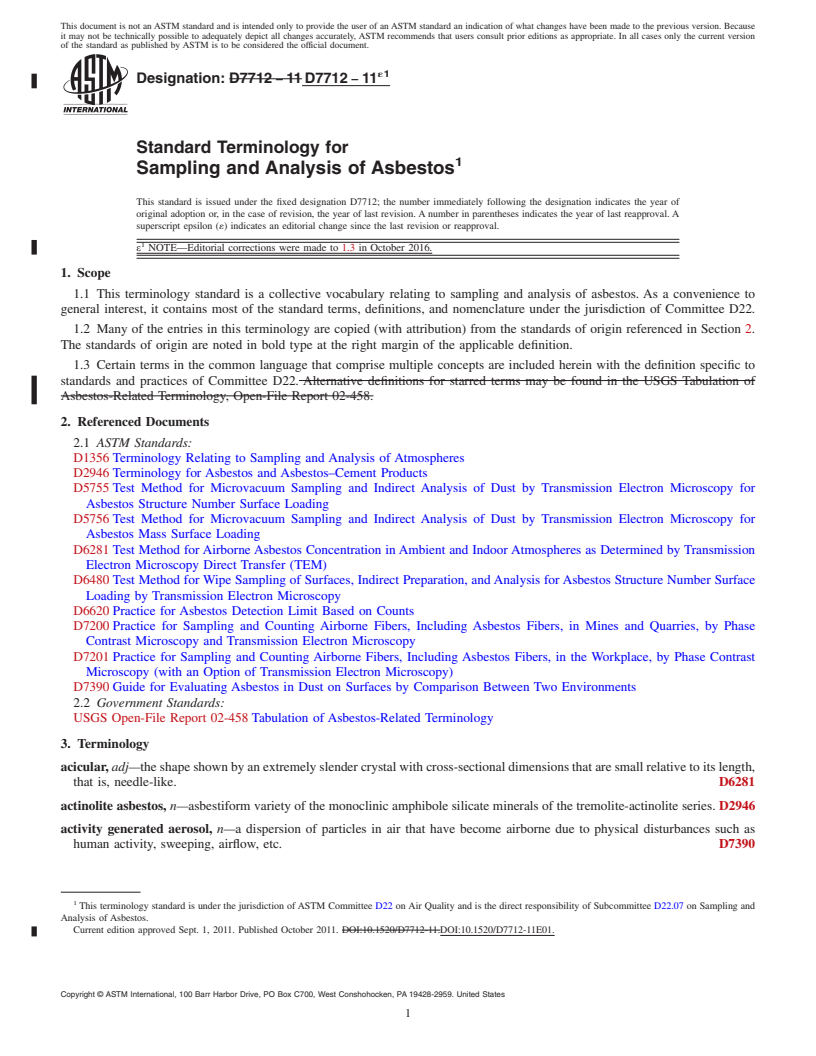 REDLINE ASTM D7712-11e1 - Standard Terminology for  Sampling and Analysis of Asbestos