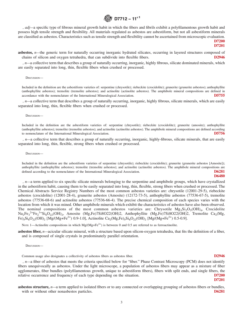 REDLINE ASTM D7712-11e1 - Standard Terminology for  Sampling and Analysis of Asbestos