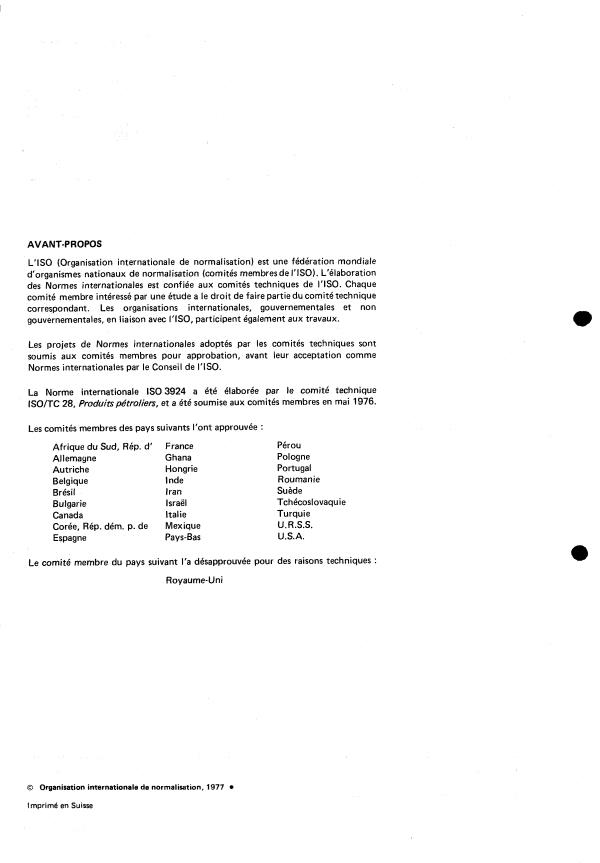ISO 3924:1977 ISO 3924:1977 - Produits pétroliers -- Détermination de la répartition dans l'intervalle de distillation -- Méthode par chromatographie en phase gazeuse - Page 2 preview