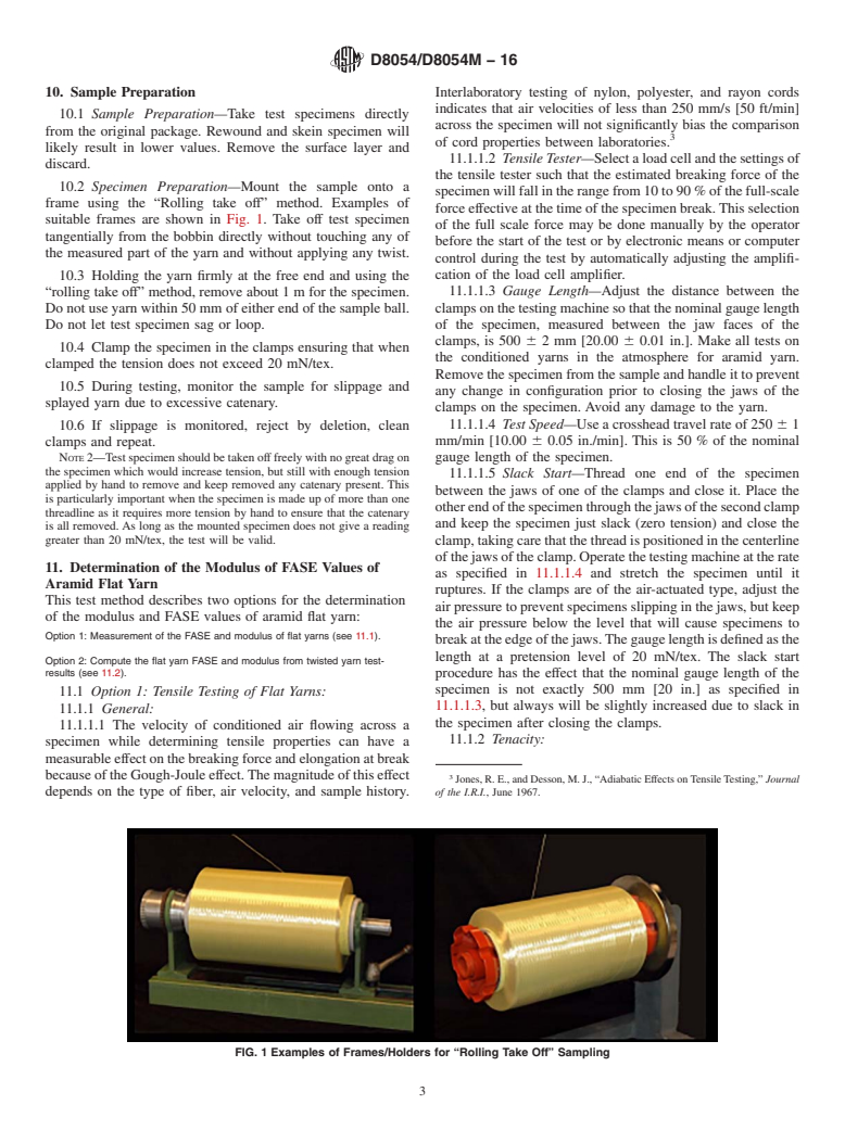 ASTM D8054/D8054M-16 - Standard Test Methods for Tensile Testing of Para-Aramid Flat Yarns