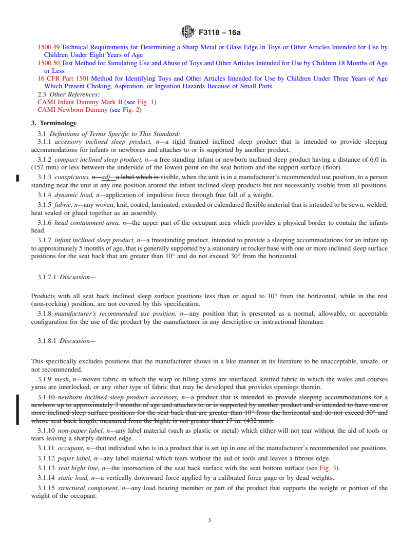 REDLINE ASTM F3118-16a - Standard Consumer Safety Specification for Infant Inclined Sleep Products