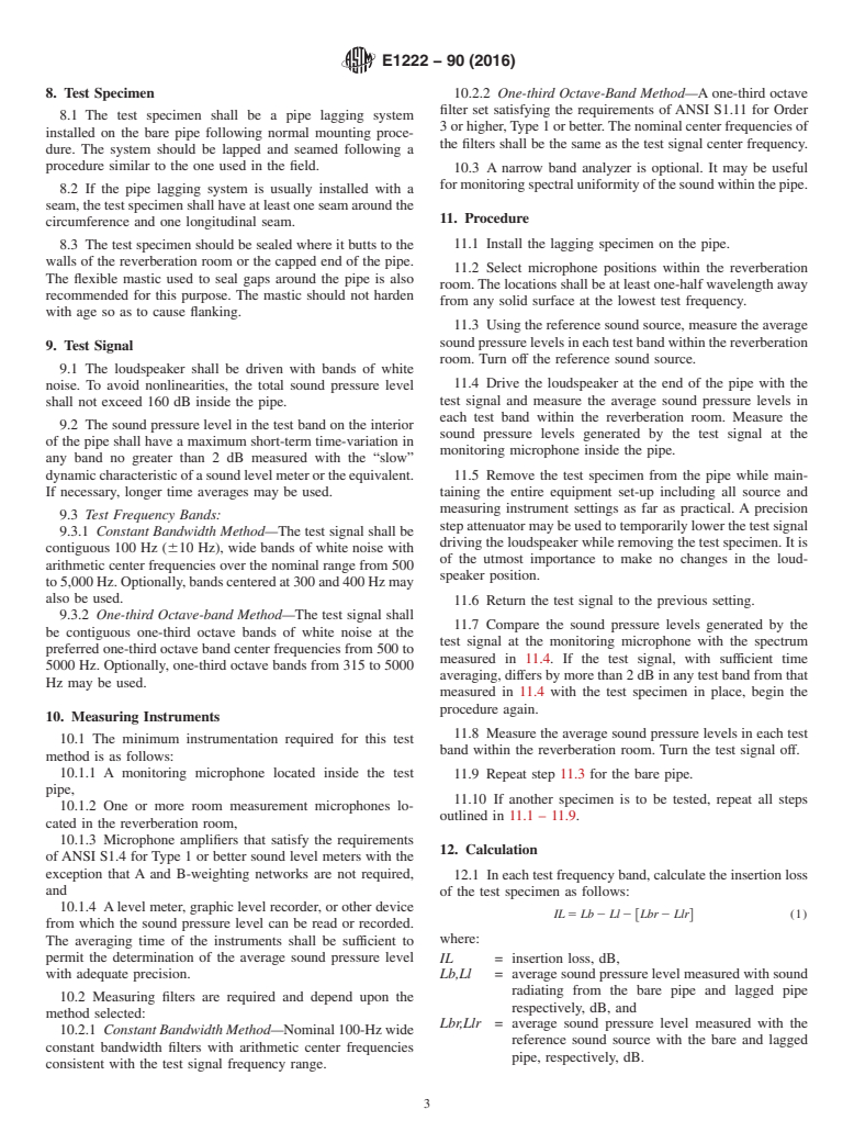 ASTM E1222-90(2016) - Standard Test Method for  Laboratory Measurement of the Insertion Loss of Pipe Lagging  Systems