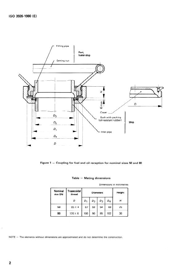 ISO 3926:1980 ISO 3926:1980 - Shipbuilding -- Inland navigation -- Couplings for oil and fuel reception -- Mating dimensions - Page 4 preview