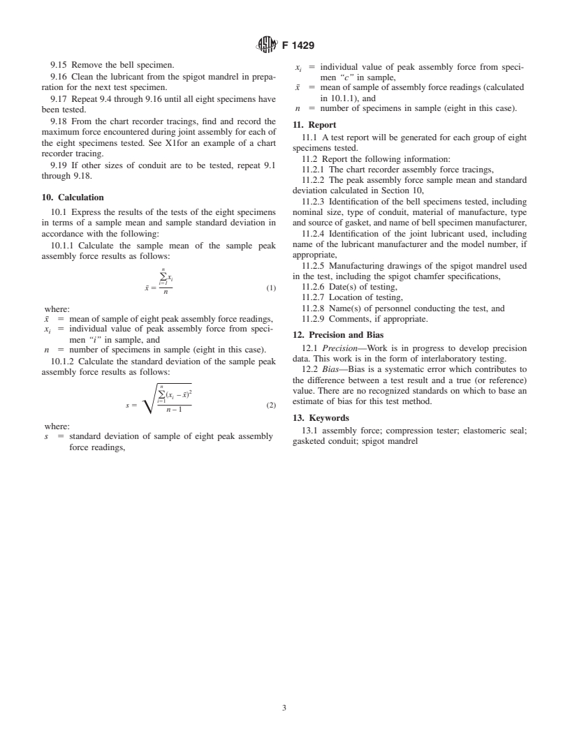 ASTM F1429-99 - Standard Test Method for Assembly Force of Plastic Underground Conduit Joints That Use Flexible Elastomeric Seals Located in the Bell