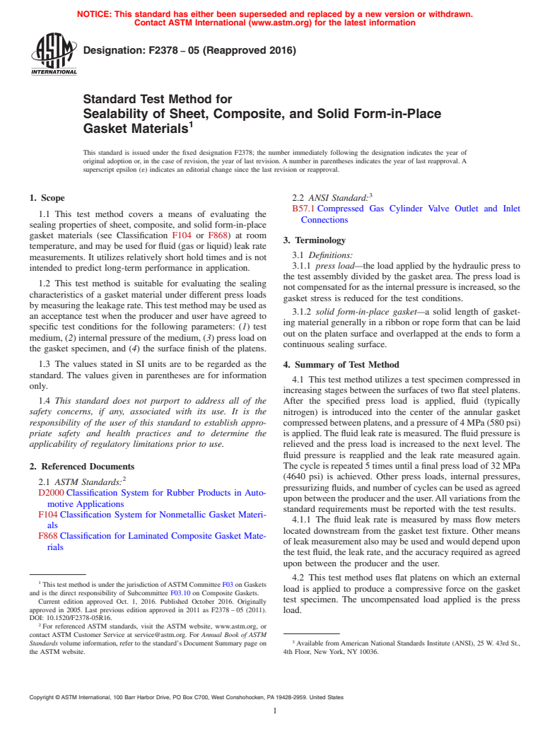 ASTM F2378-05(2016) - Standard Test Method for Sealability of Sheet ...