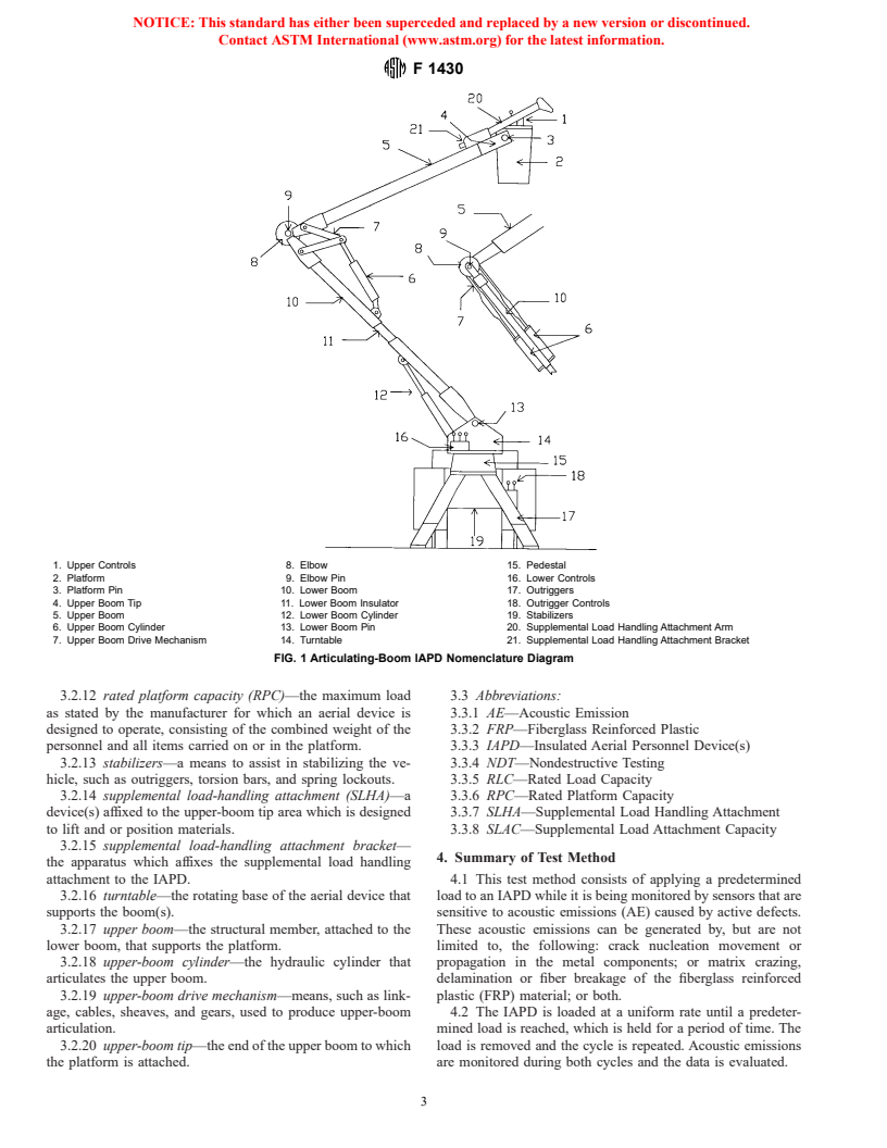 ASTM F1430-98 - Standard Test Method for Acoustic Emission Testing of Insulated Aerial Personnel Devices with Supplemental Load Handling Attachments