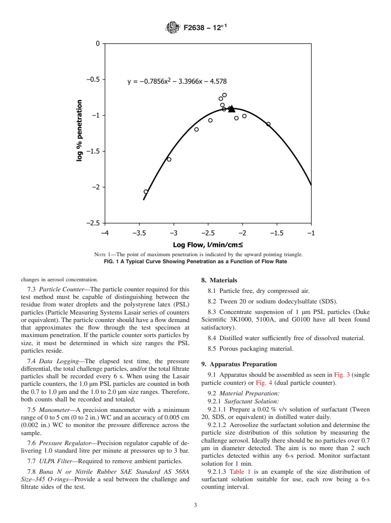 ASTM F2638-12e1 - Standard Test Method for Using Aerosol Filtration for Measuring the Performance of Porous  Packaging Materials as a Surrogate Microbial Barrier