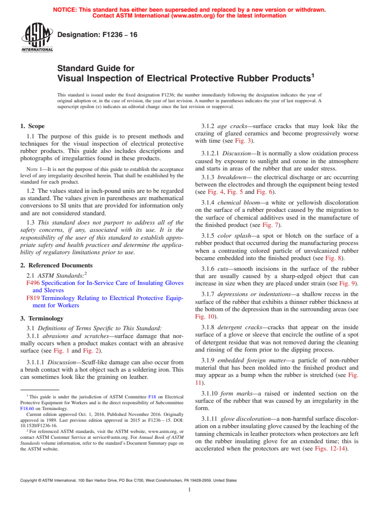 ASTM F1236-16 - Standard Guide for  Visual Inspection of Electrical Protective Rubber Products