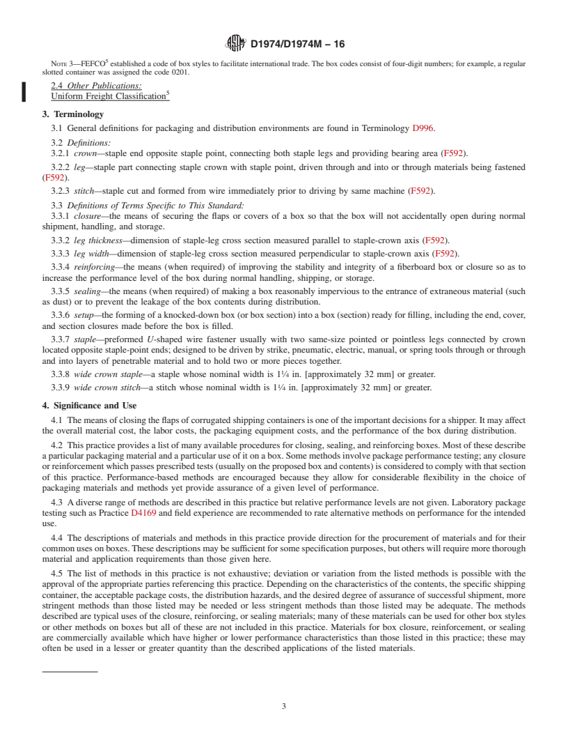 REDLINE ASTM D1974/D1974M-16 - Standard Practice for Methods of Closing, Sealing, and Reinforcing Fiberboard Boxes