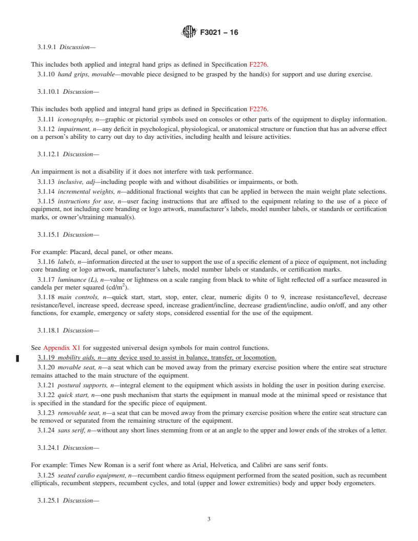 REDLINE ASTM F3021-16 - Standard Specification for Universal Design of Fitness Equipment for Inclusive Use by  Persons with Functional Limitations and Impairments