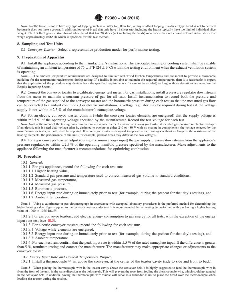 REDLINE ASTM F2380-04(2016) - Standard Test Method for  Performance of Conveyor Toasters