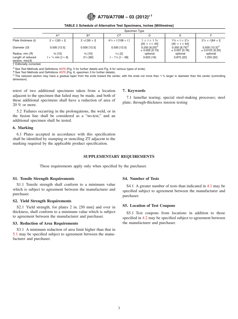 ASTM A770/A770M-03(2012)e1 - Standard Specification for  Through-Thickness Tension Testing of Steel Plates for Special  Applications