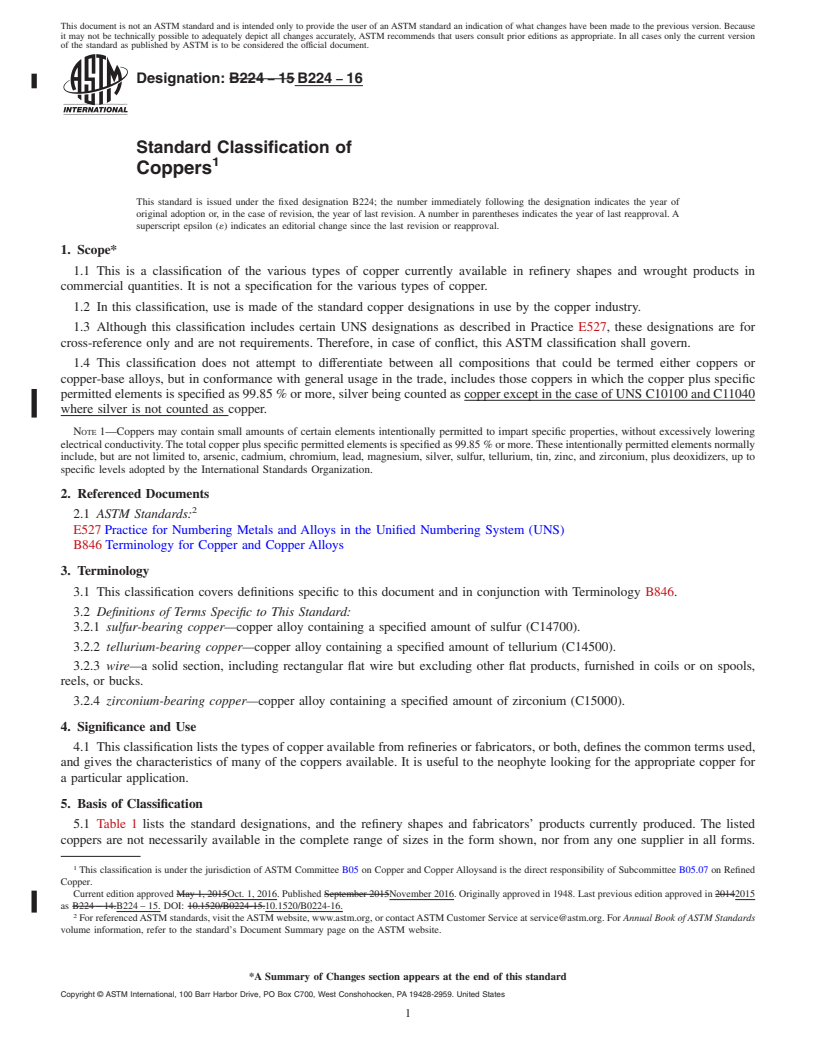 REDLINE ASTM B224-16 - Standard Classification of Coppers