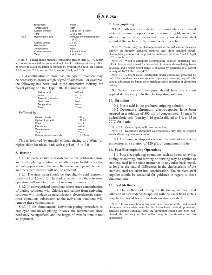 ASTM B254-92(1998) - Standard Practice for Preparation of and Electroplating on Stainless Steel