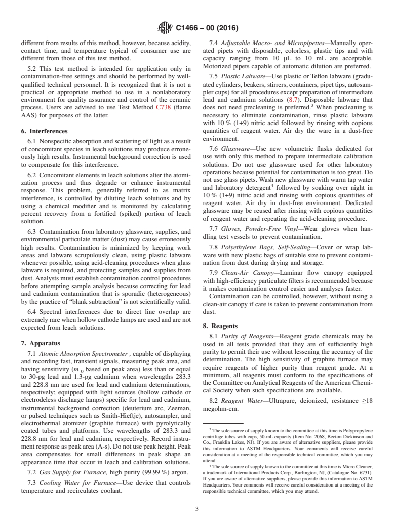 ASTM C1466-00(2016) - Standard Test Method for  Graphite Furnace Atomic Absorption Spectrometric Determination   of Lead and Cadmium Extracted from Ceramic Foodware