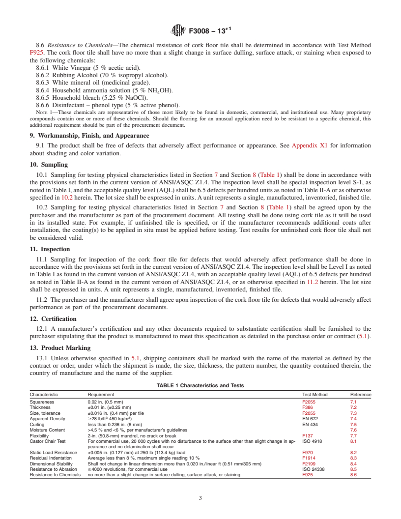REDLINE ASTM F3008-13e1 - Standard Specification for Cork Floor Tile