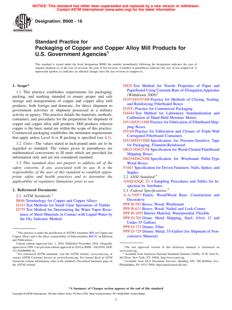 ASTM B900-16 - Standard Practice for Packaging of Copper and Copper Alloy Mill Products for U.S.  Government Agencies