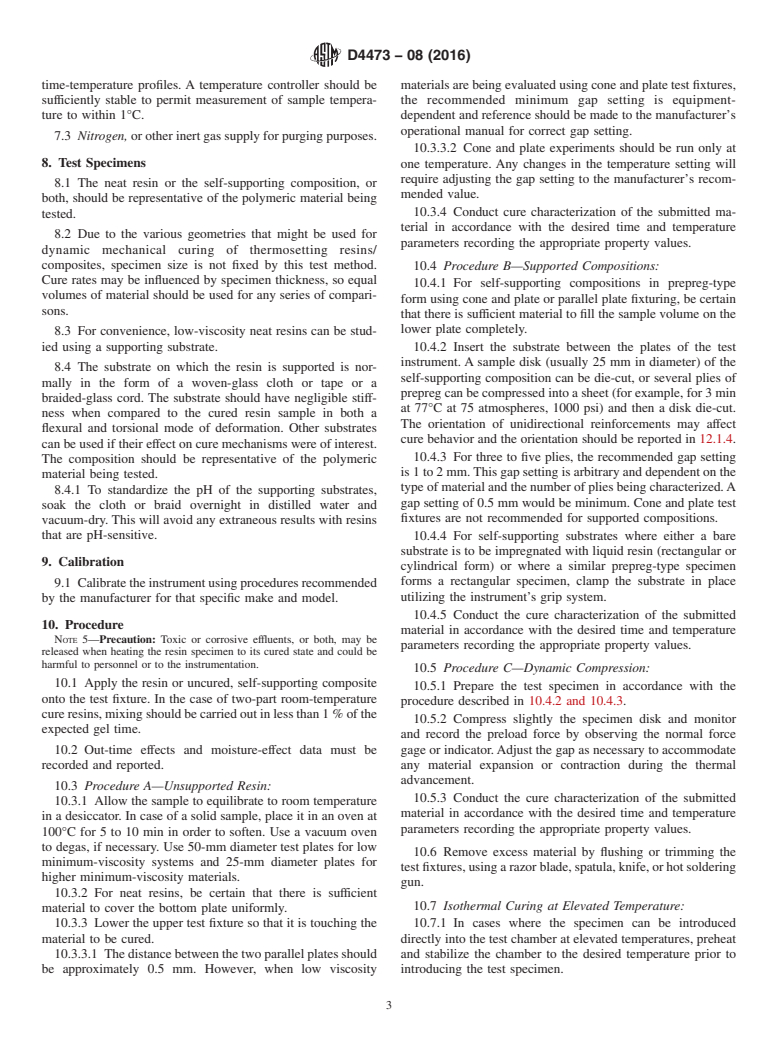 ASTM D4473-08(2016) - Standard Test Method for  Plastics: Dynamic Mechanical Properties: Cure Behavior