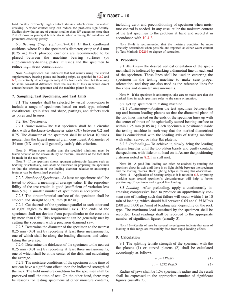 ASTM D3967-16 - Standard Test Method for  Splitting Tensile Strength of Intact Rock Core Specimens