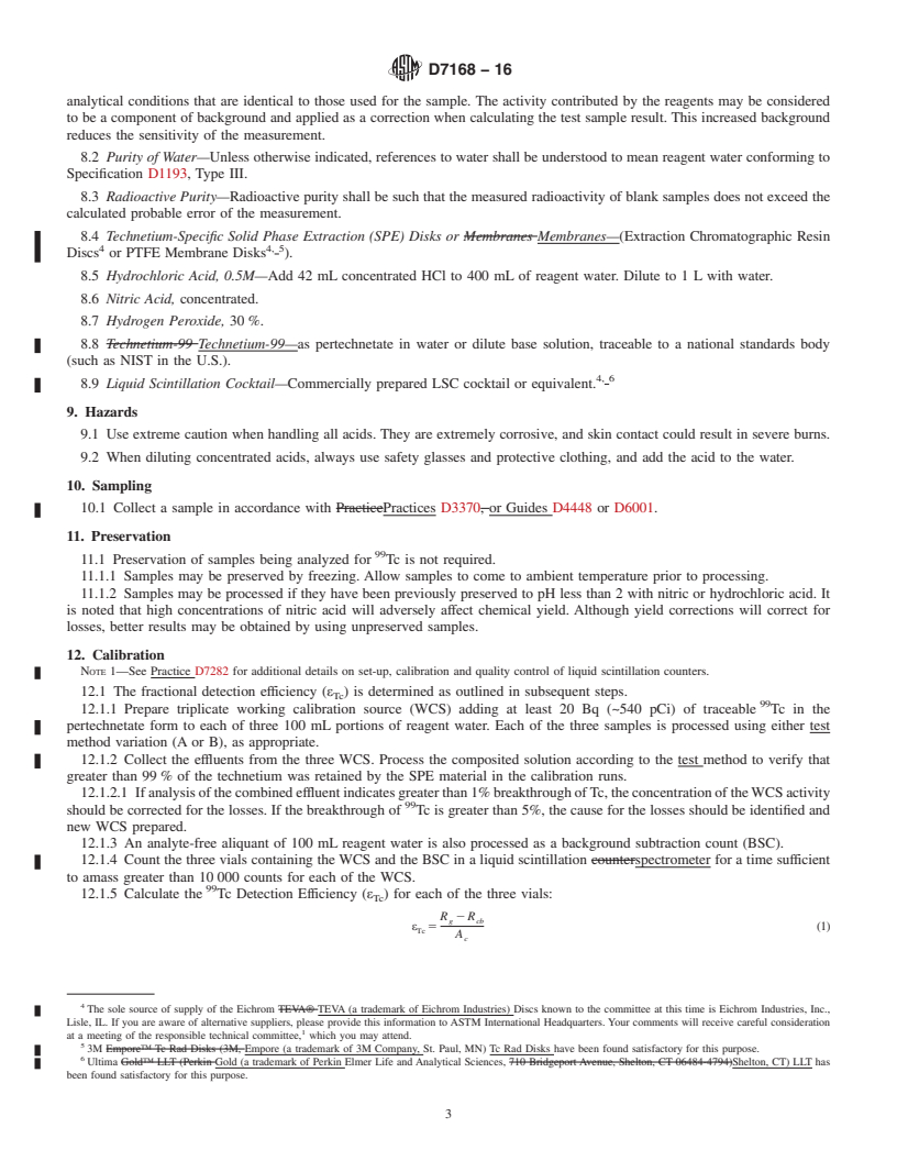 REDLINE ASTM D7168-16 - Standard Test Method for  <sup>99</sup>Tc in Water by Solid Phase Extraction Disk