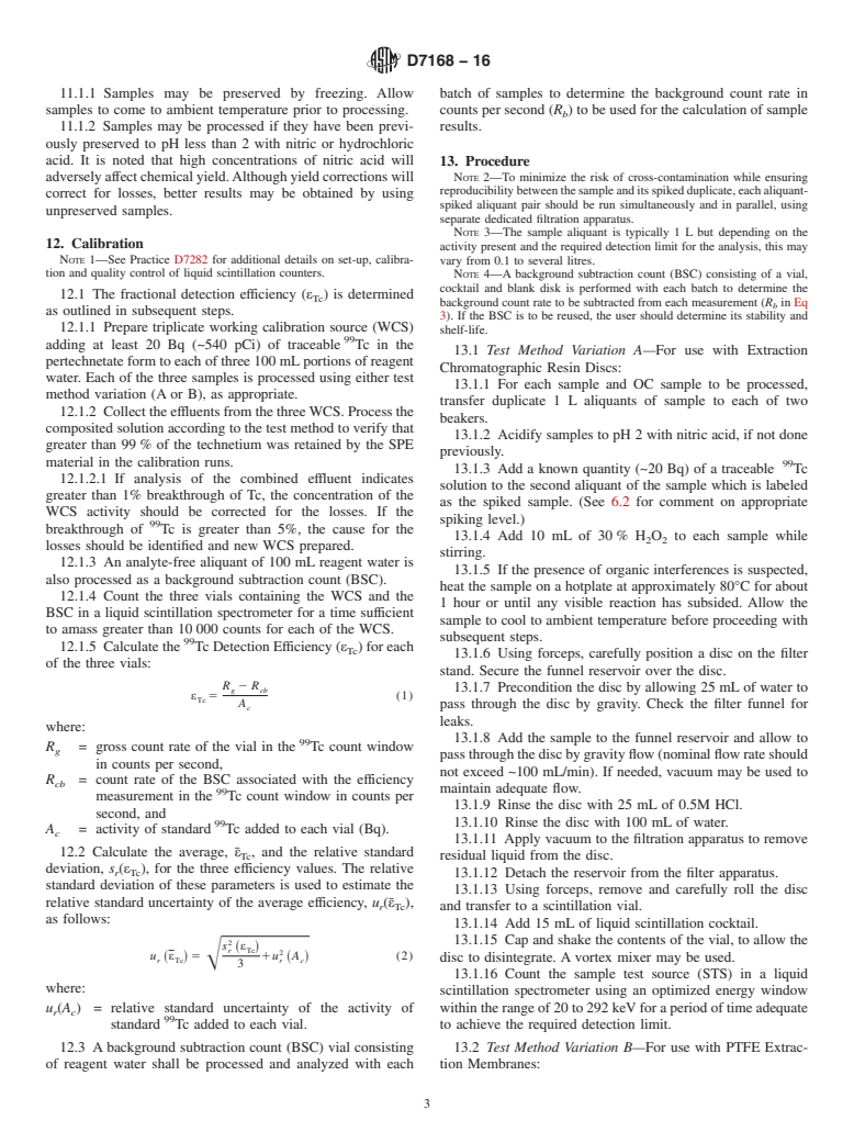 ASTM D7168-16 - Standard Test Method for  <sup>99</sup>Tc in Water by Solid Phase Extraction Disk